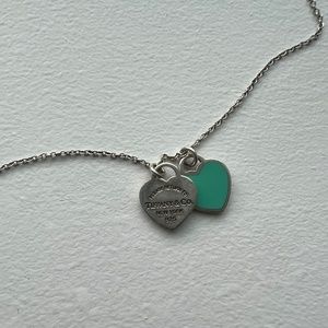 Tiffany & Co - Return To Mini Double Heart Pendant Enamel Blue